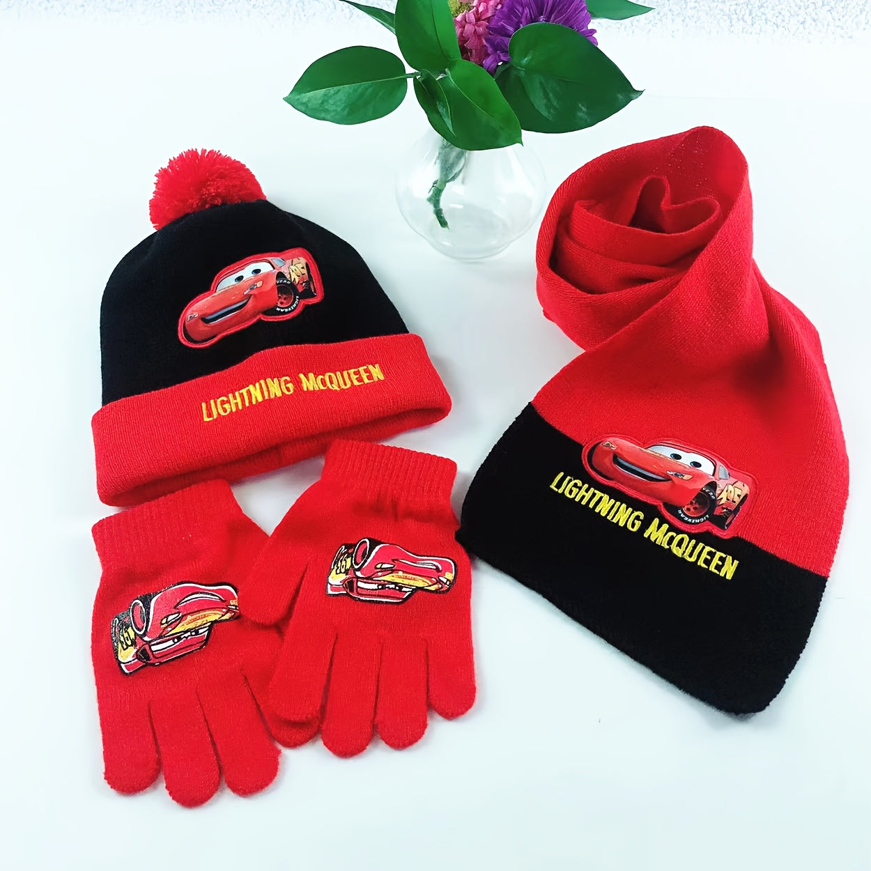 Lightning McQueen Vinterset – Mössa, Vantar och Halsduk för Barn