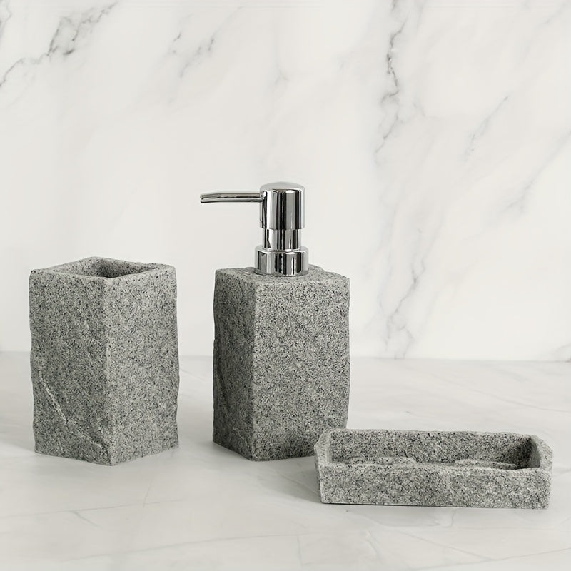 Grå Resin Badset – Lyxigt Set av 4 Delar för ett Elegant Badrum