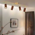 Moderne minimalistisk valnødslampe med spotlight, lineær skinne, gummitræ, jern og LED, halvindbygget loftlampe til stuen