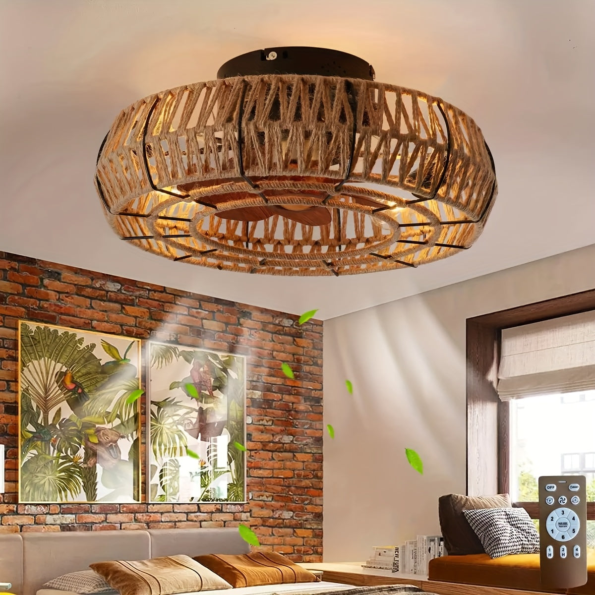 Handvävd Rattan Takfläkt – Zen Stil och Funktionalitet