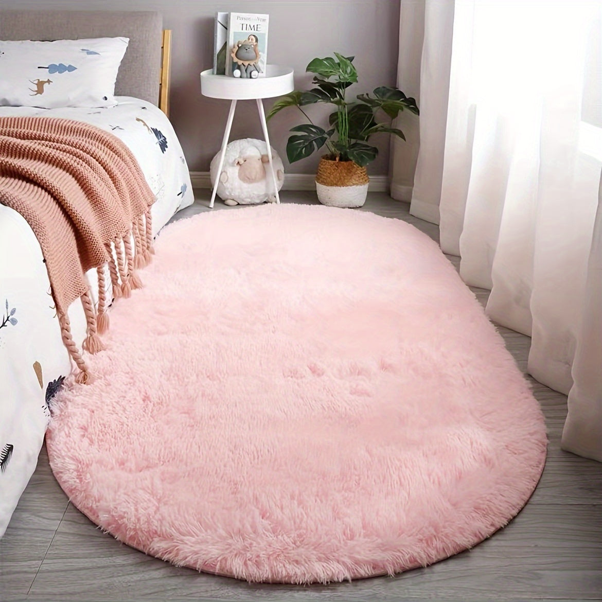 Plush Oval Rug – Mjuk och Stilig Matta för Sovrum och Vardagsrumsdekoration