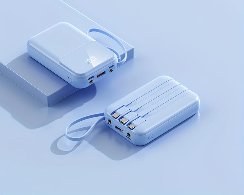 Ultimat Bärbar Power Bank 10000mAh - Snabbladdning med Inbyggda Kablar