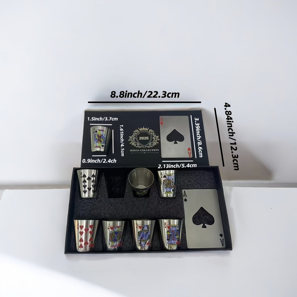 Royal Playing Cards Whiskeyglas Set – Rostfritt Stål & Flasköppnare