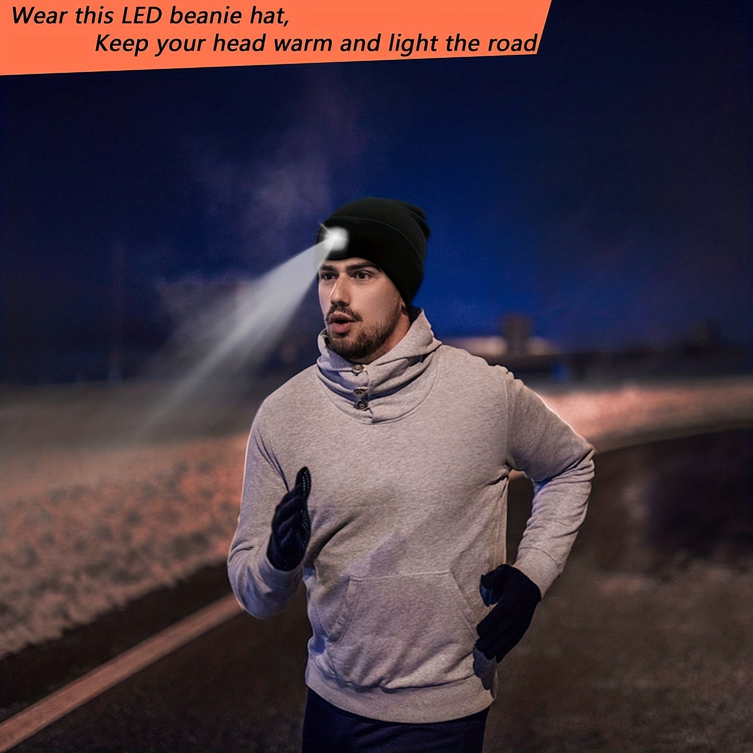 Unisex Beanie med LED-lampa – Bekväm belysning för kvällspromenader