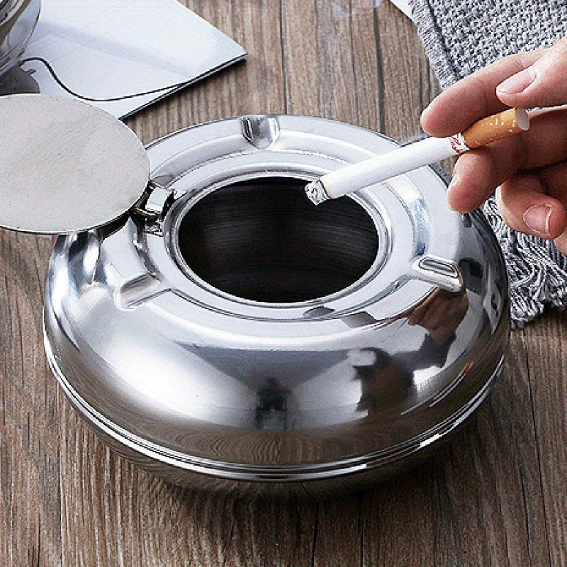 Rostfritt Stål Askfat med Lock – Vindbeständigt och Rostfritt Askfat för Inomhus- och Utomhusbruk