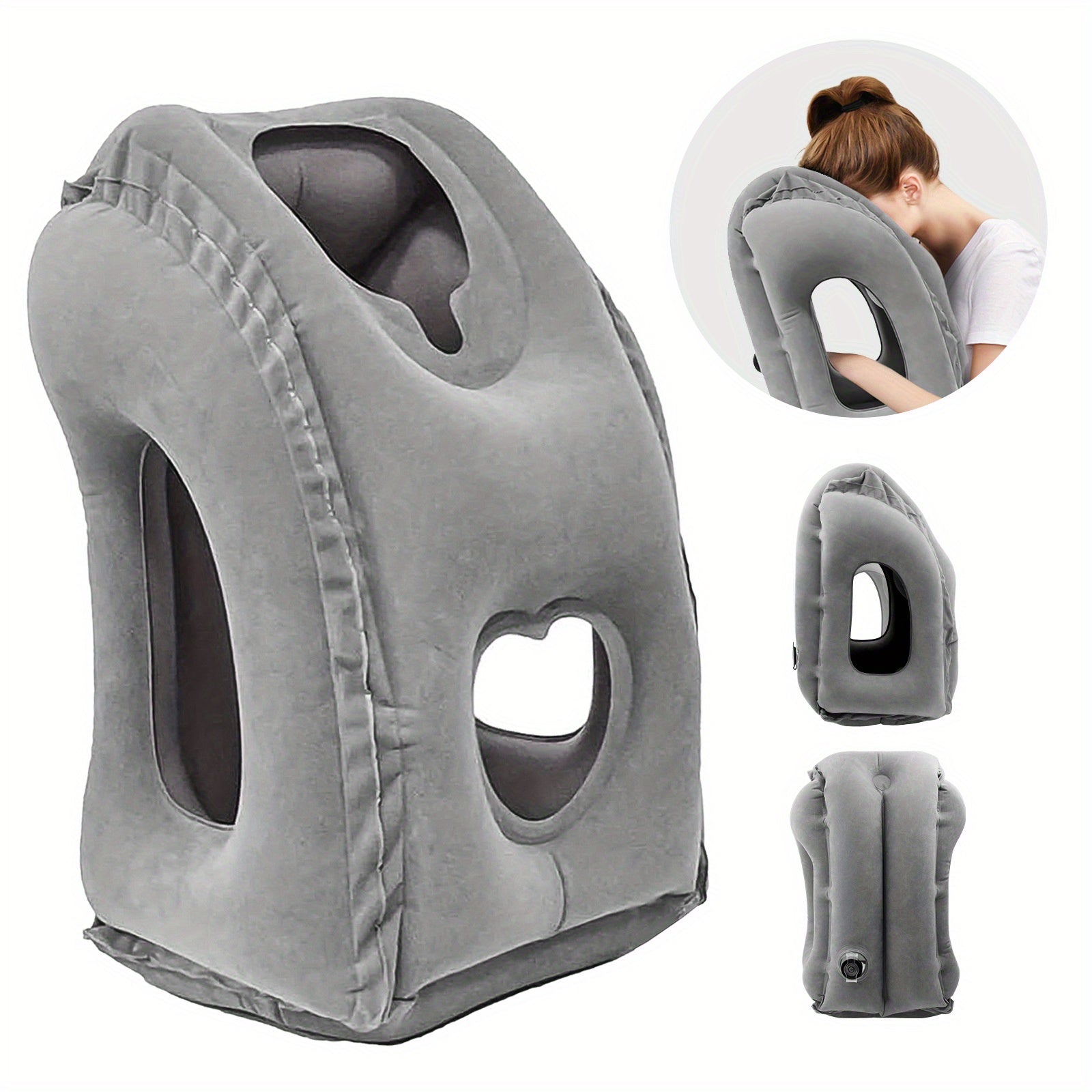 Inflatable Travel Neck Pillow with Heart-Shaped Cutout – Compact and Washable