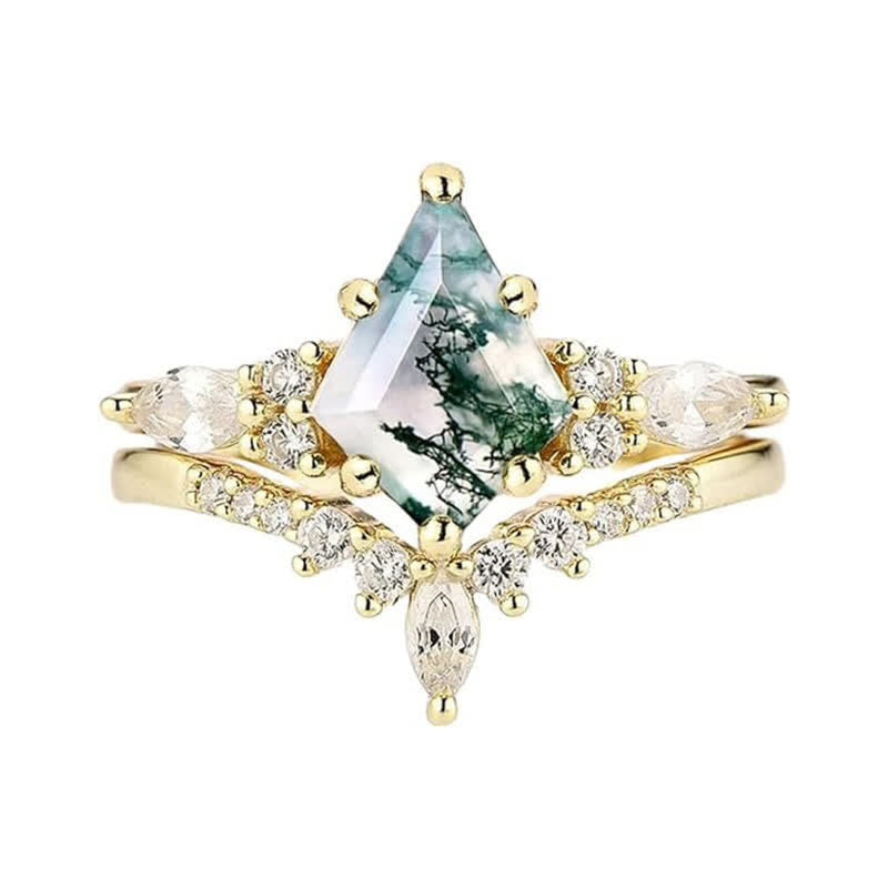 Stilren 2-delad Mossa Agat Ring Set - Serenia