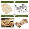 Vintage 3D Träbil Pussel – Mekanisk Modell med Växlar och Detaljerad Design