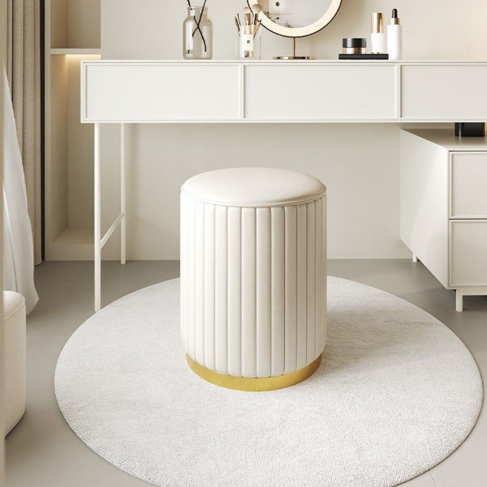 Nordisk Chic Förvaringspuff – Stilig Rund Puff med Förvaring och Spegelfinish