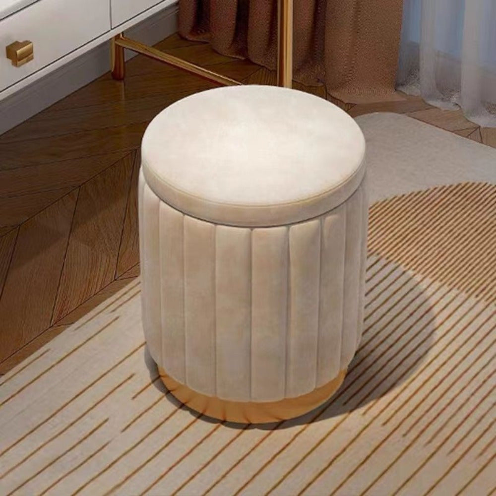 Nordisk Chic Förvaringspuff – Stilig Rund Puff med Förvaring och Spegelfinish