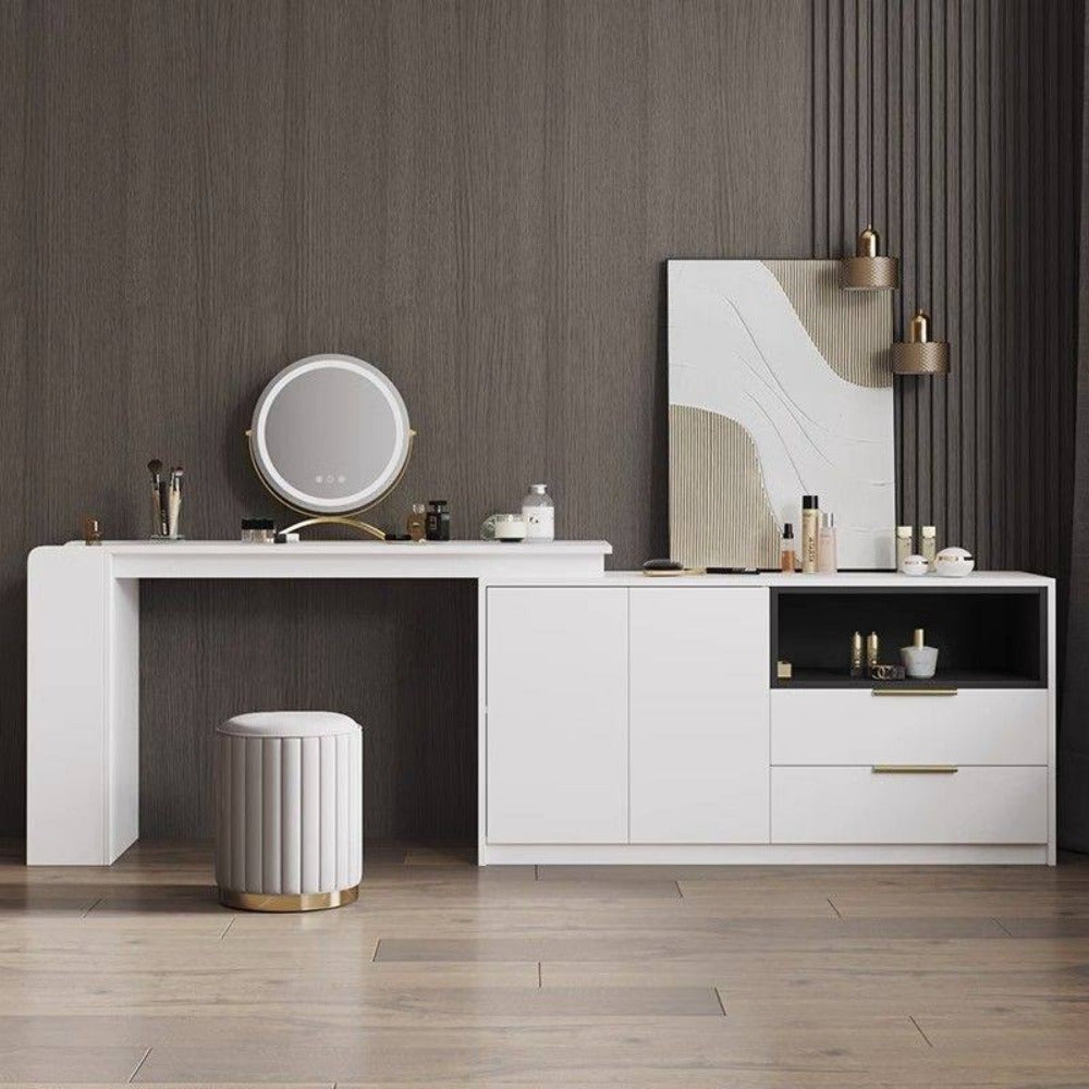 Nordisk Chic Förvaringspuff – Stilig Rund Puff med Förvaring och Spegelfinish