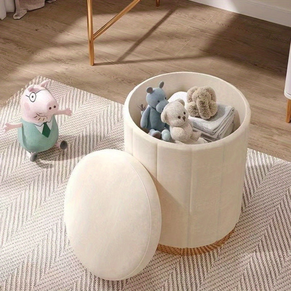 Nordisk Chic Förvaringspuff – Stilig Rund Puff med Förvaring och Spegelfinish