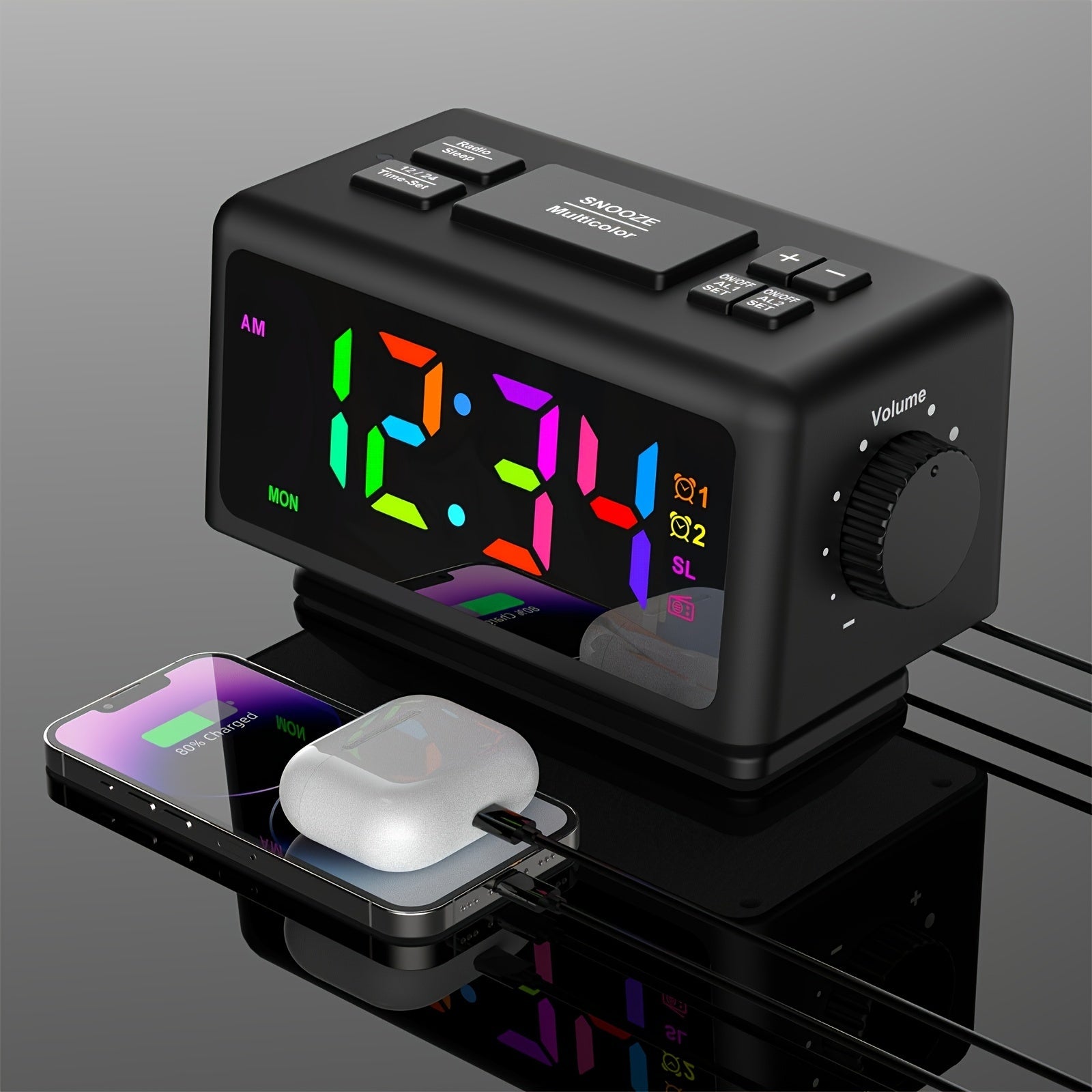 RGB Spegel Väckarklocka med LED-display och Radiofunktion – Trendig Klocka för Ditt Rum