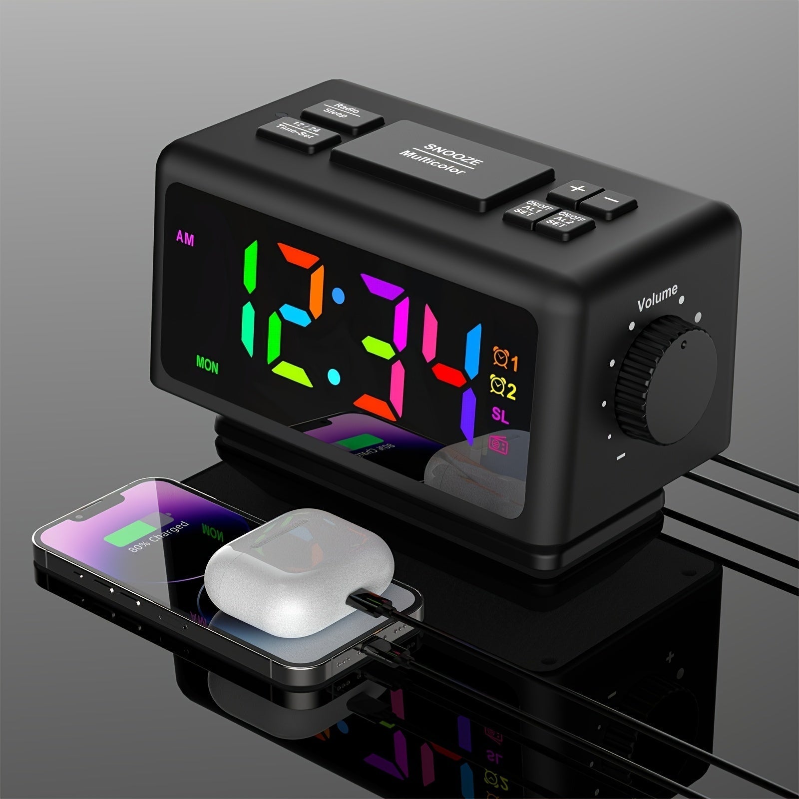 RGB Spegel Väckarklocka med LED-display och Radiofunktion – Trendig Klocka för Ditt Rum