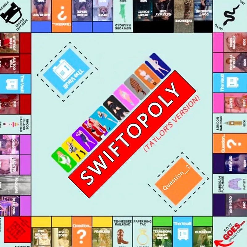 Musikbaserat brädspel med sångkort och Monopolpengar för spelkvällar
