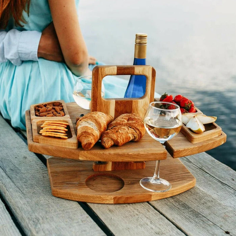 VinHolz | Bärbar Trä Picknick Vin Bord