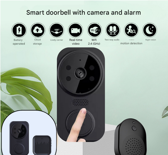 Svart Smart Wi-Fi Dörrklocka med Kamera – Noctiq
