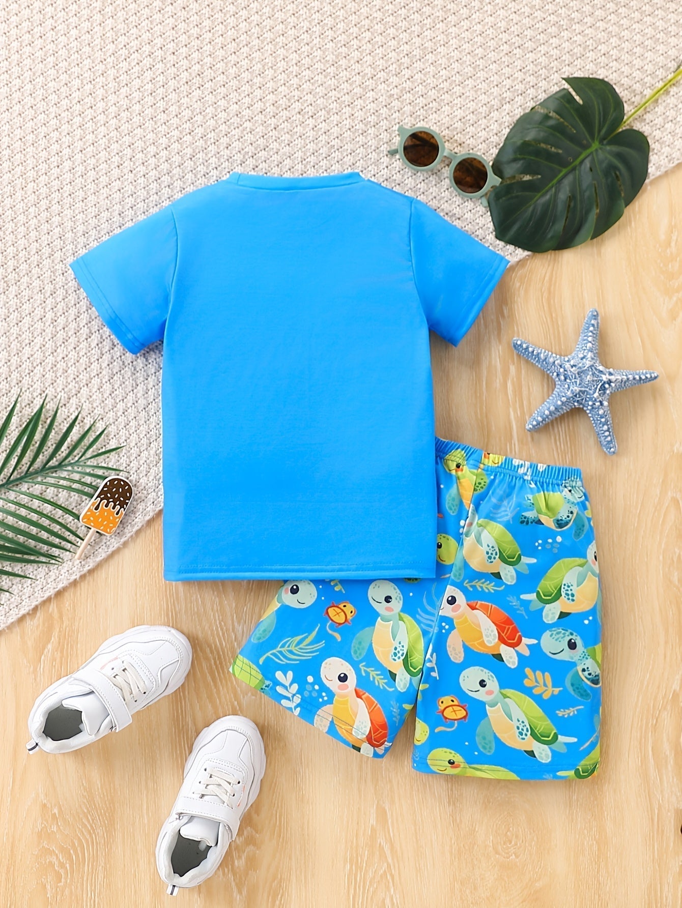 Sköldpaddsprint Sommarset – Avslappnad T-shirt och Shorts för Pojkar