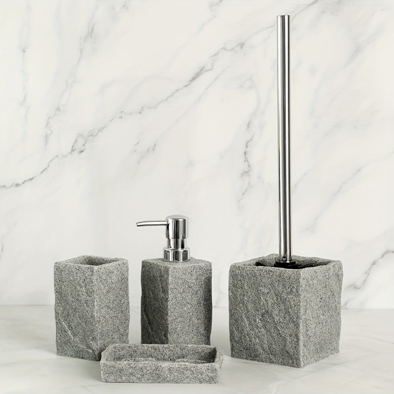Grå Resin Badset – Lyxigt Set av 4 Delar för ett Elegant Badrum