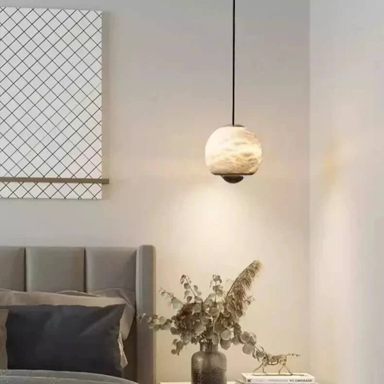 Taklampa - Alabaster Glas Boll med Marmor Fot