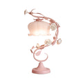 1 Huvudbordslampa Pastoral Stil Knopp Vit Glas Nattduksbord Belysning med Keramisk Ros för Sängbord