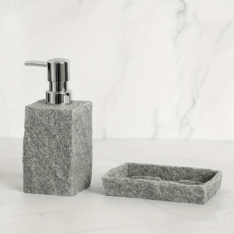 Grå Resin Badset – Lyxigt Set av 4 Delar för ett Elegant Badrum