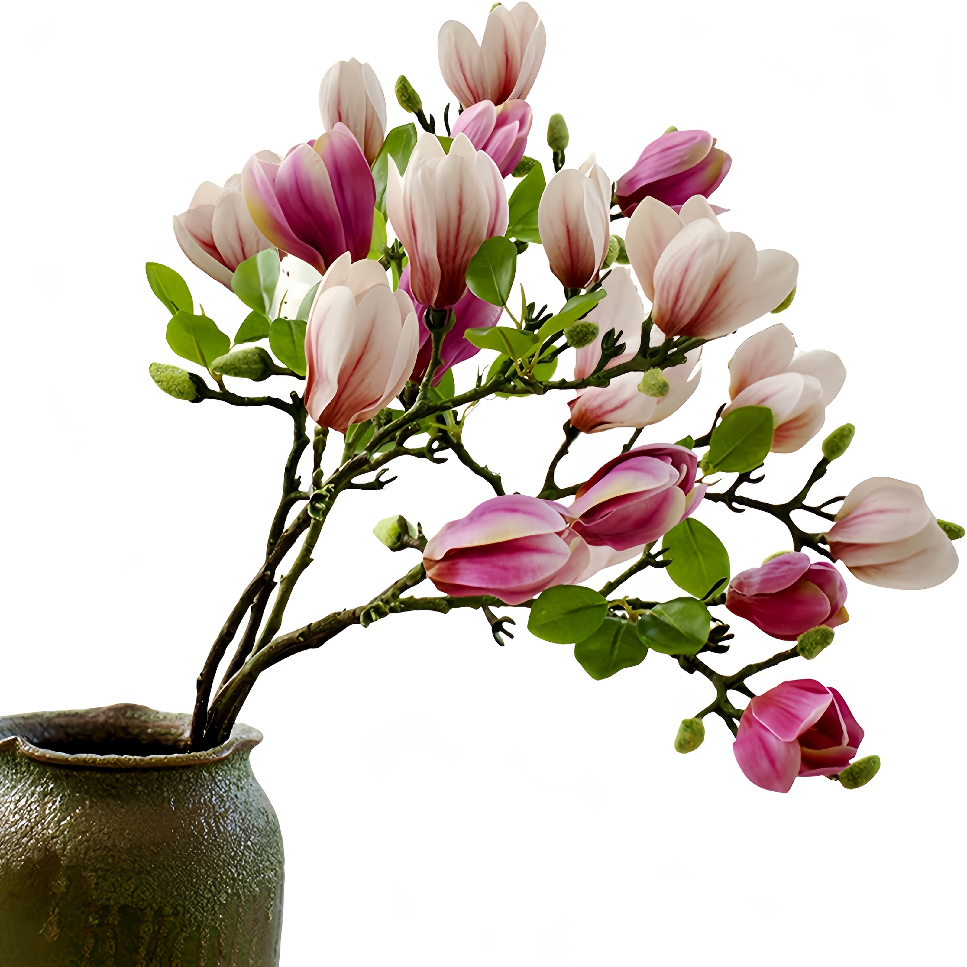 Set med 4 Realistiska Magnol blommor – Elegant och Tidlös för Bröllop och Lyxig Dekoration