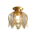 1 Glödlampa Lotus Takmontering Kolonial Mässing Klar Glas Flush Lampa för Korridor