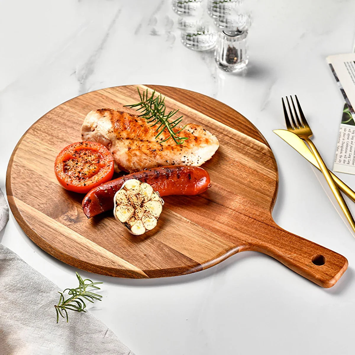Rund Skär- och Serveringsbräda i Akaciaträ - Sienna