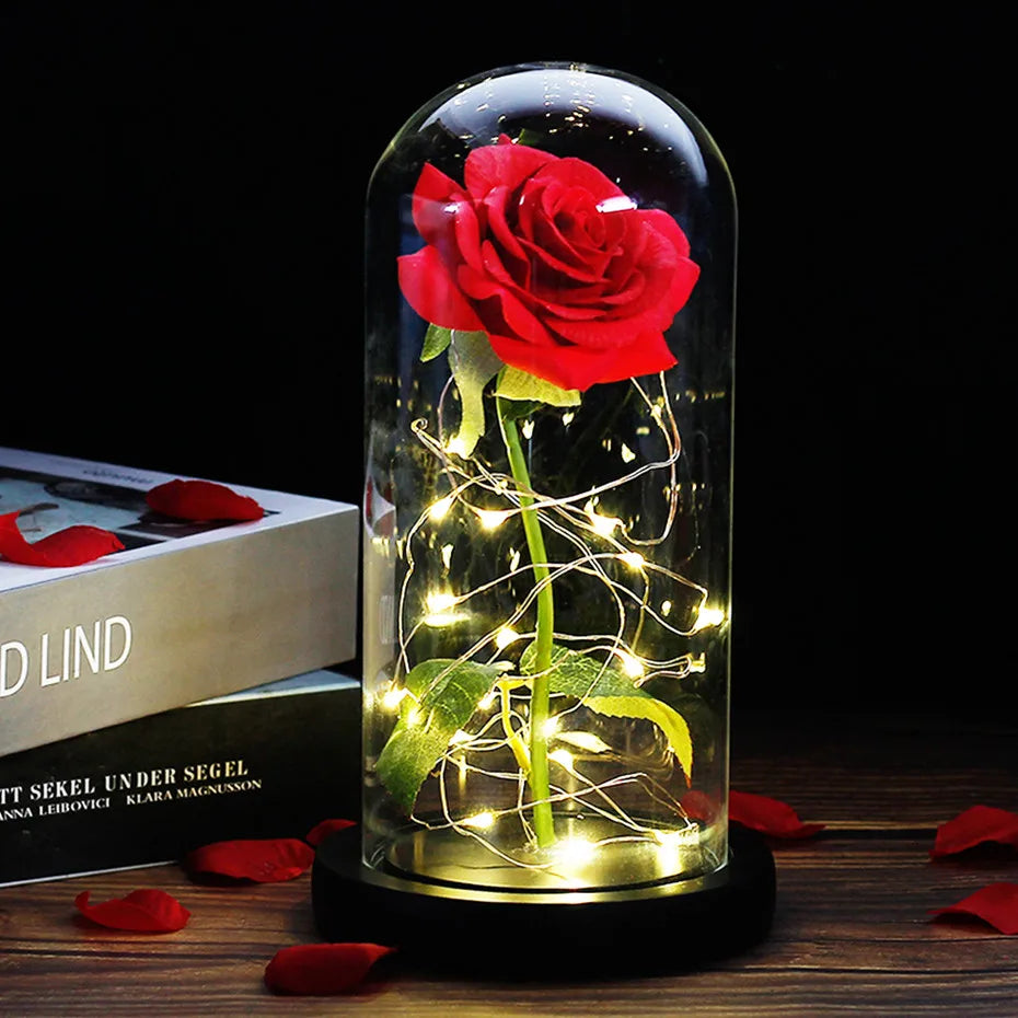 Lampada LED Rosa Romantica GlowPetal | Decorazione con Cupola in Vetro e Luce Soft per Momenti Speciali