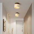 Radia - Cylindrical Travertine Ceiling Lamp with Wood Accent
