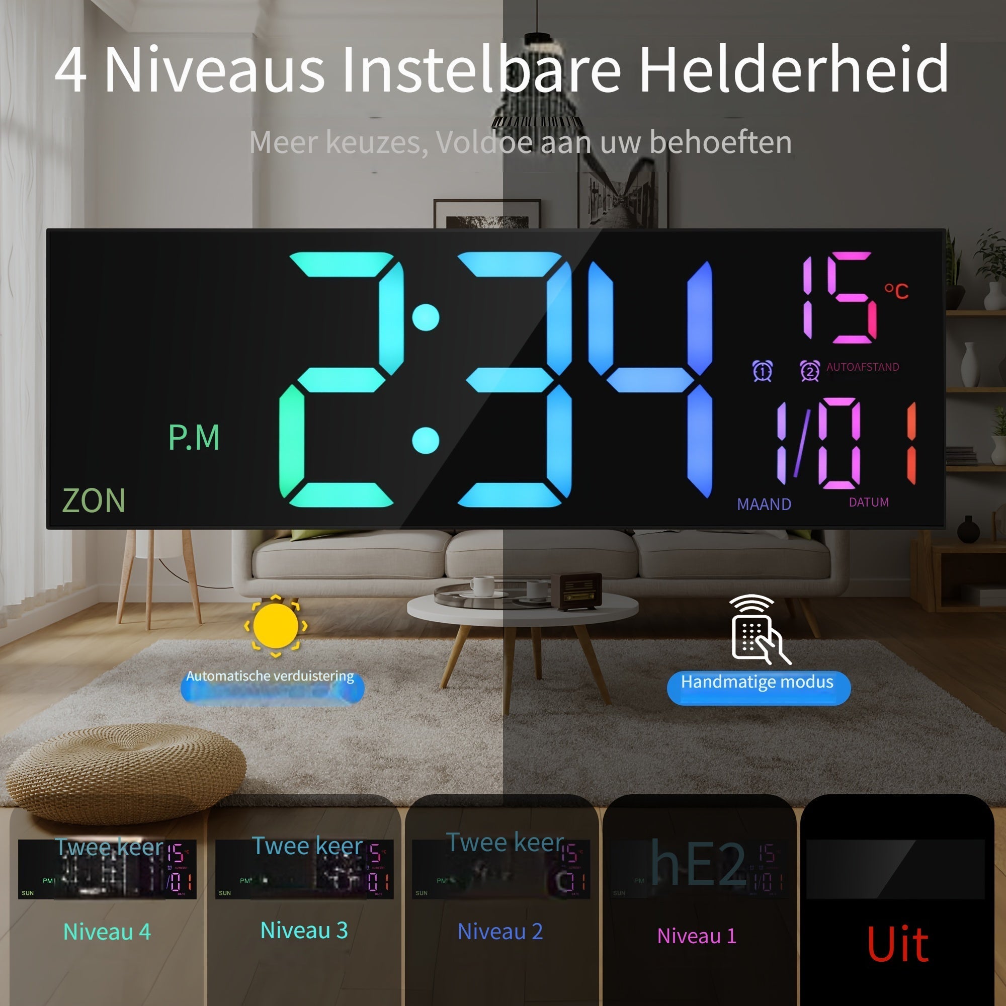 LumiWall Digital Väckarklocka – Stor, Färgglad och Lätt att Läsa