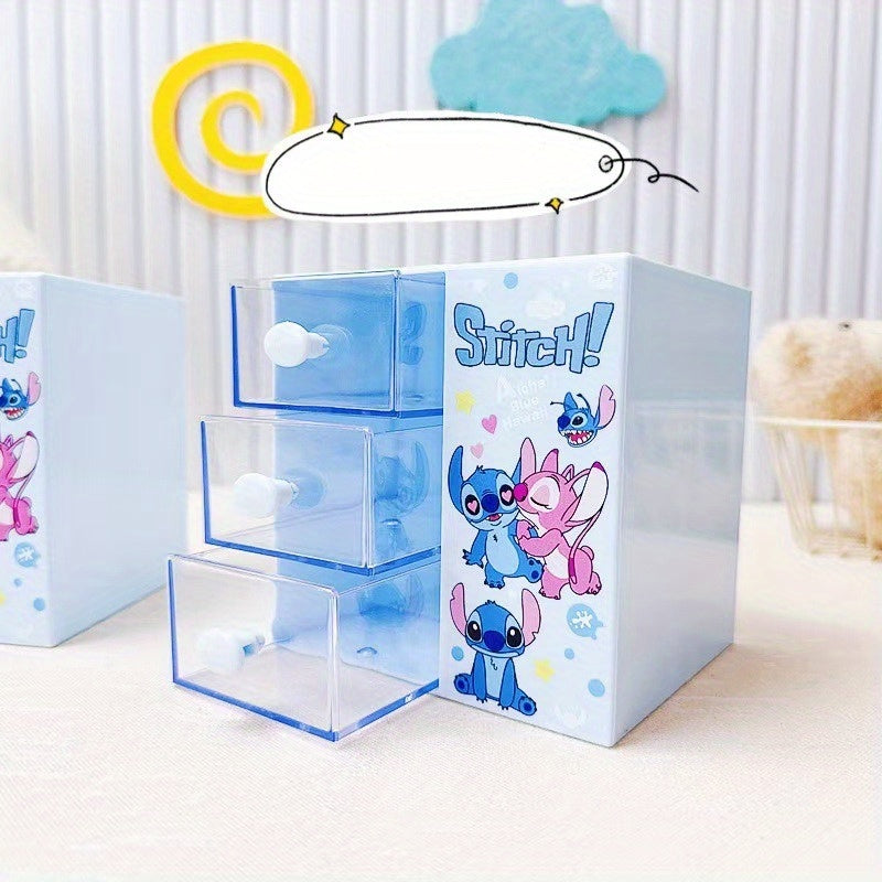 Disney Stitch Tecknad 3-Fack Förvaringslåda – Multifunktionell Organisatör för Skrivbord, Smycken och Leksaker