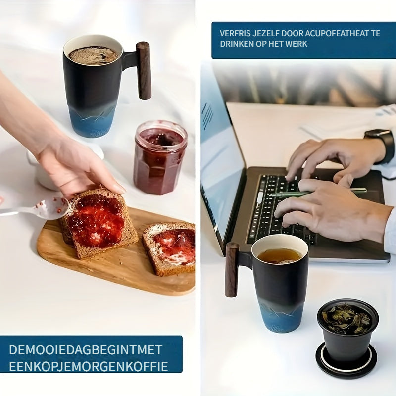 Handgjord Keramisk Te Mugge med Sil – Äkta Design och Praktisk Användning