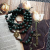 Moss Agate Helgonmedalj Kors Hänge Rosenkrans Halsband – Celeste