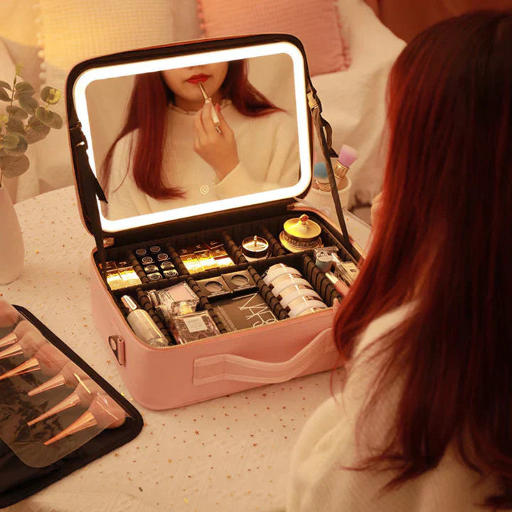 GlowLuxe LED Sminkväska | Bärbar skönhetsorganisatör med justerbar LED-spegel för perfekt resultat