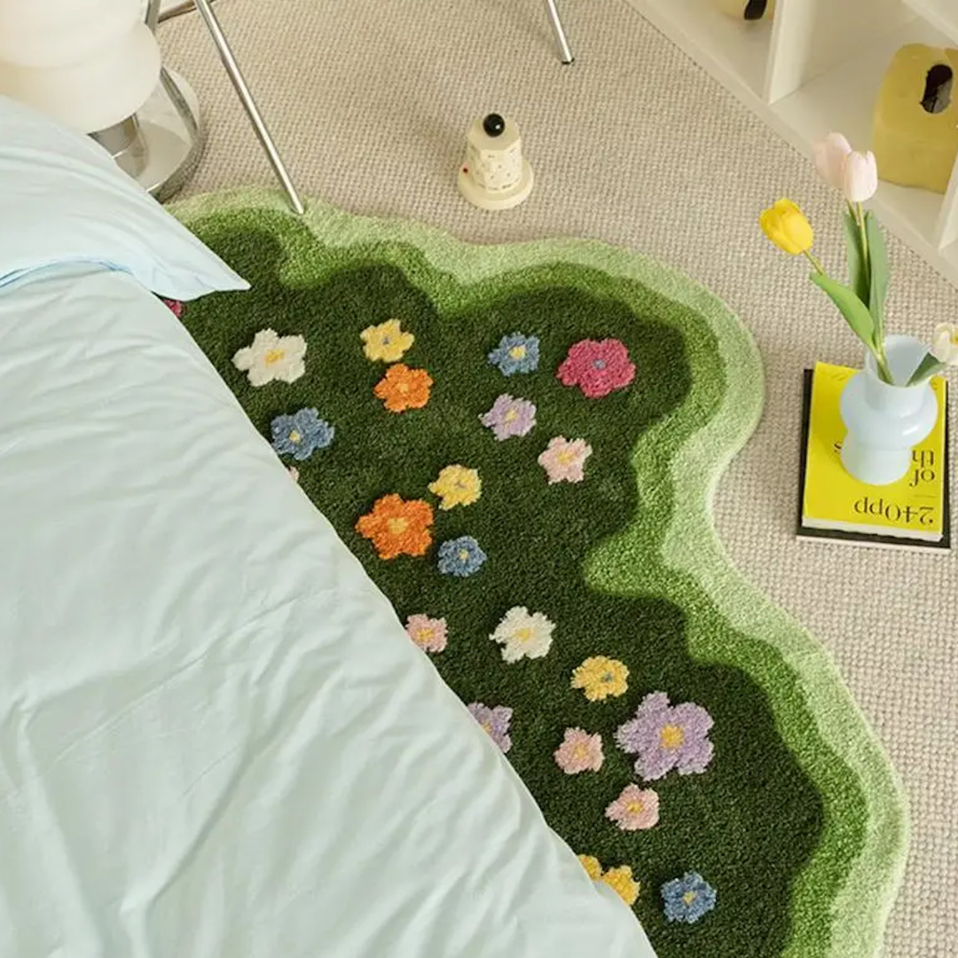 GardenGlow Blommor Golvmatta | Mjuk golvmatta med blommönster för vardagsrum, sovrum och hall
