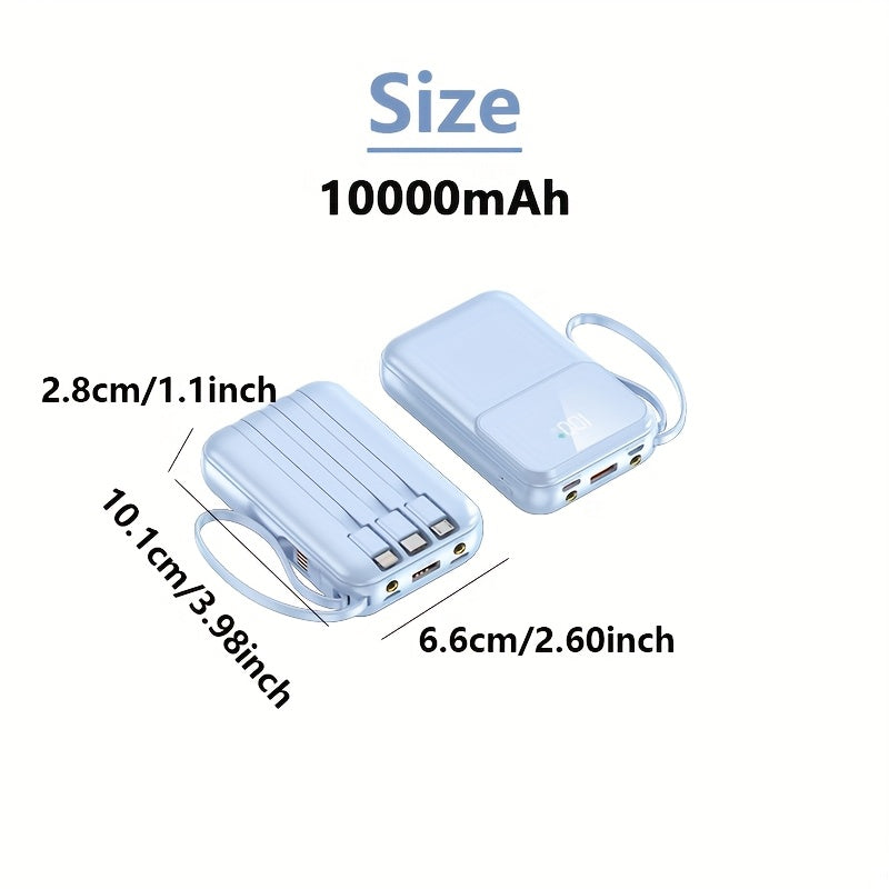 Ultimat Bärbar Power Bank 10000mAh - Snabbladdning med Inbyggda Kablar