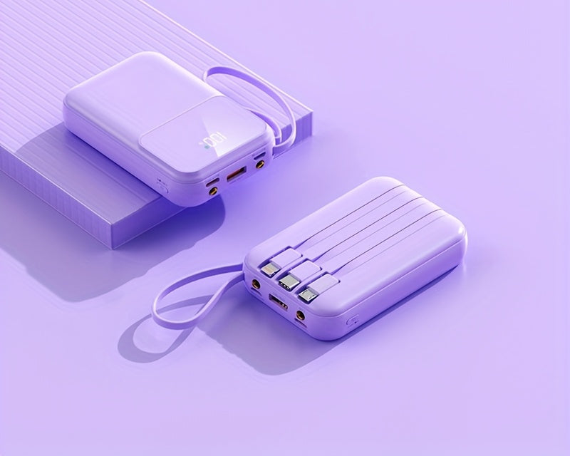 Ultimat Bärbar Power Bank 10000mAh - Snabbladdning med Inbyggda Kablar