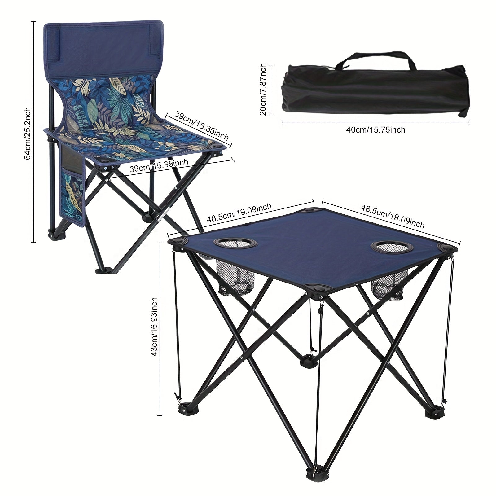 Fällbart Trädgårdssats med Bord och Stolar – Portabel för Camping och Grillning