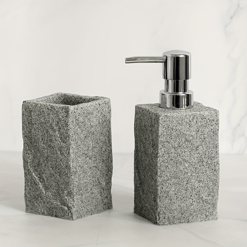 Grå Resin Badset – Lyxigt Set av 4 Delar för ett Elegant Badrum