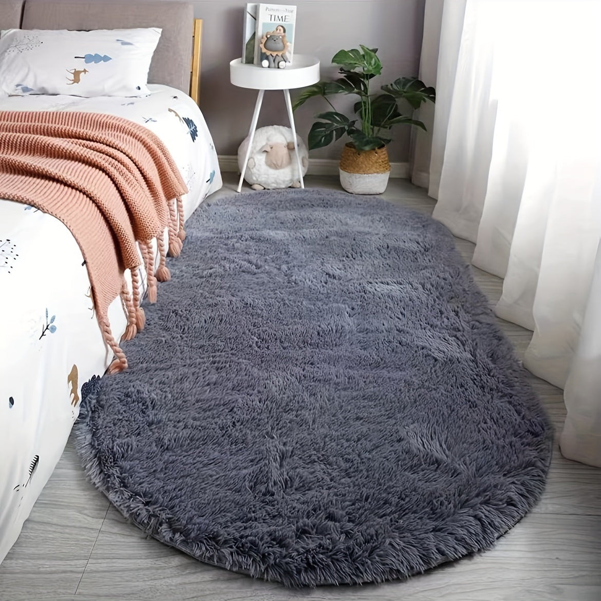 Plush Oval Rug – Mjuk och Stilig Matta för Sovrum och Vardagsrumsdekoration