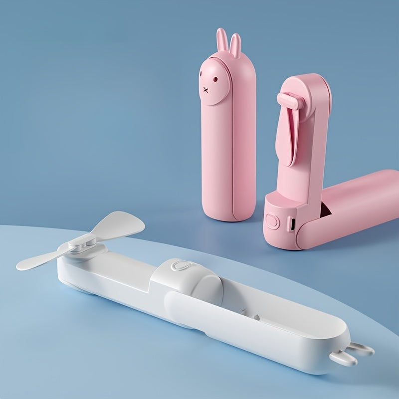 Mini Handheld Ventilator – 2-i-1 USB Uppladdningsbar Fläkt med Söt Kanin Design för Resor och Sommar