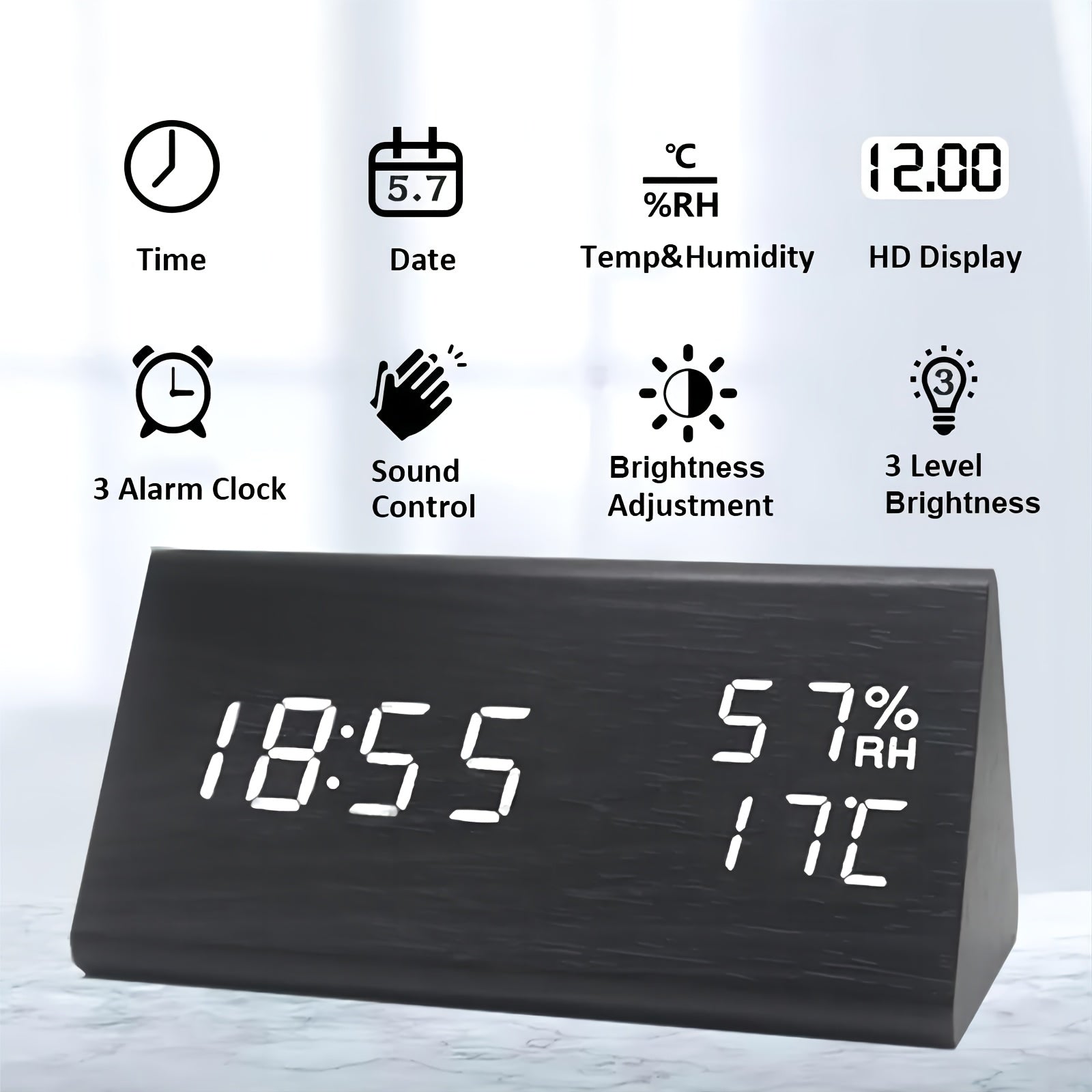 TriWood LED Väckarklocka – Funktionell och Minimalistisk Design