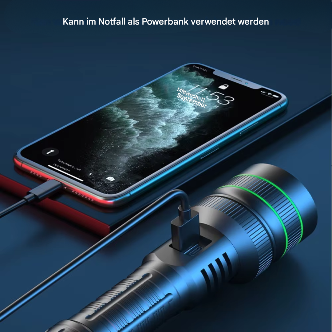 Extremt ljusstark och zoombar LED-ficklampa - PowerBeam
