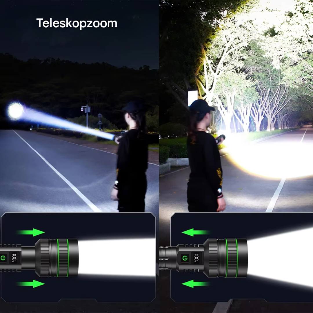Extremt ljusstark och zoombar LED-ficklampa - PowerBeam