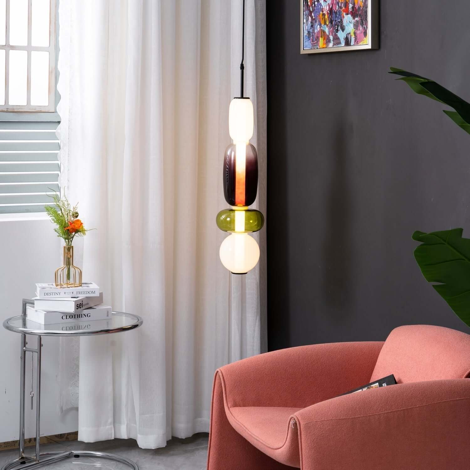 Modern Taklampa med Färgat Glas