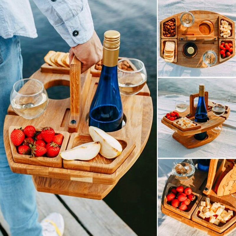 VinHolz | Bärbar Trä Picknick Vin Bord