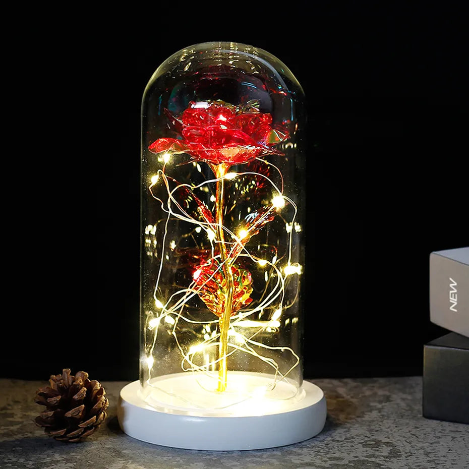 Lampada LED Rosa Romantica GlowPetal | Decorazione con Cupola in Vetro e Luce Soft per Momenti Speciali