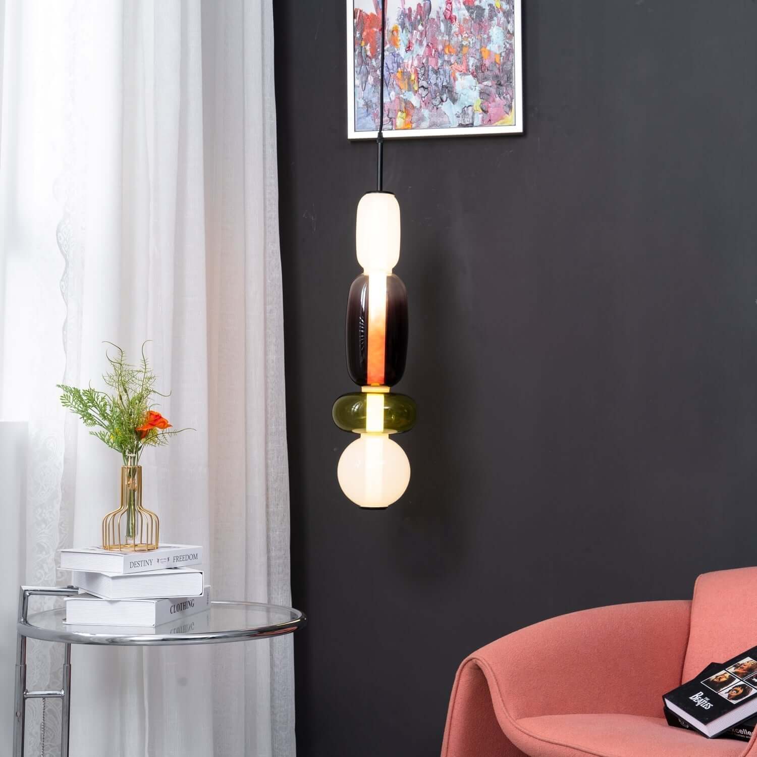Modern Taklampa med Färgat Glas